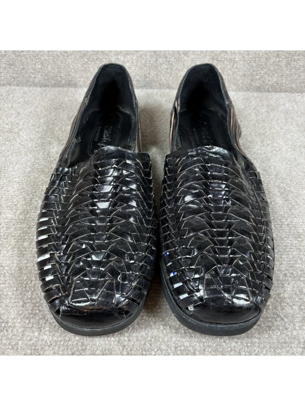 Sunsteps Shoes Black Leather Hand Woven Sandals Slip On Mens Size 10.5